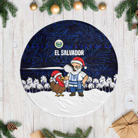 El Salvador Christmas Tree Skirt with Santa Claus Turkey Fireworks Palm Trees and National Emblem Design - Wonder Print Shop