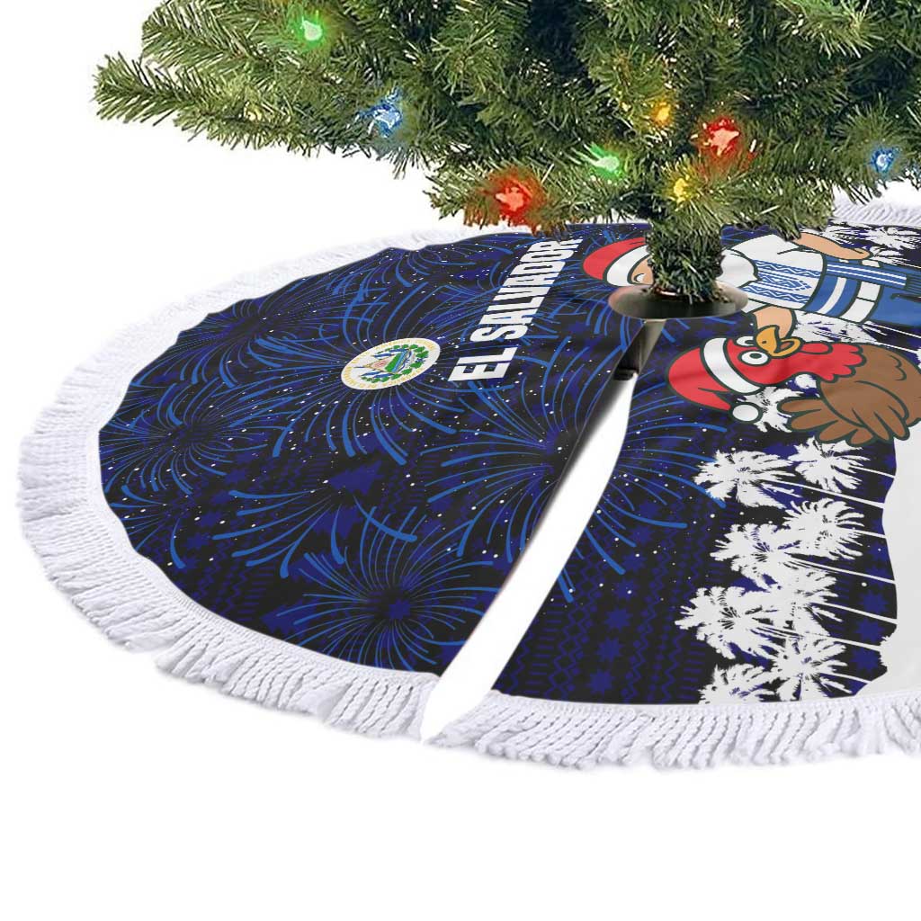 El Salvador Christmas Tree Skirt with Santa Claus Turkey Fireworks Palm Trees and National Emblem Design - Wonder Print Shop