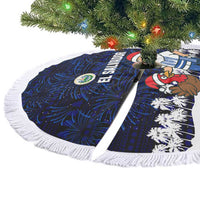 El Salvador Christmas Tree Skirt with Santa Claus Turkey Fireworks Palm Trees and National Emblem Design - Wonder Print Shop