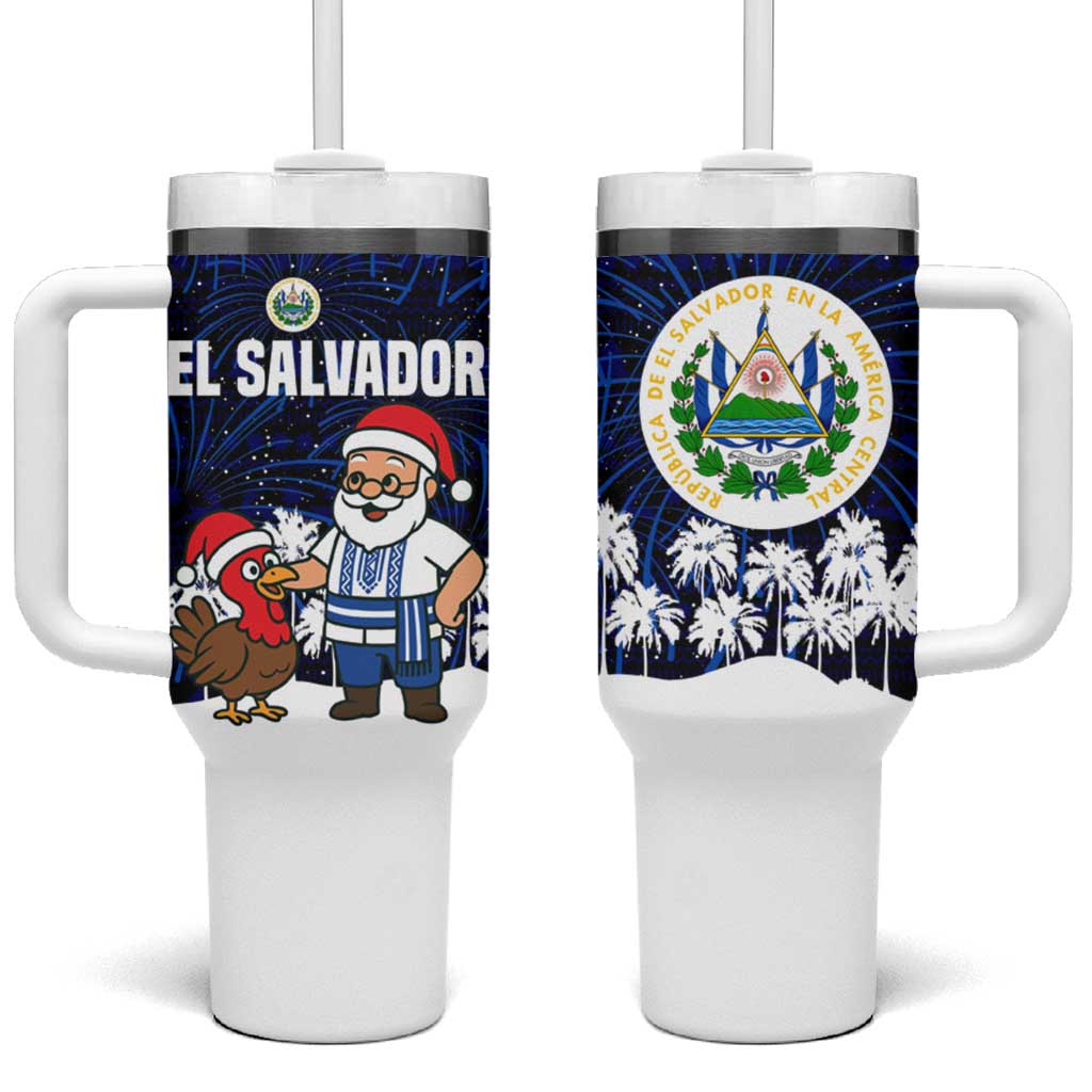 El Salvador Christmas Tumbler With Handle with Santa Claus Turkey Fireworks Palm Trees and National Emblem Design - Wonder Print Shop