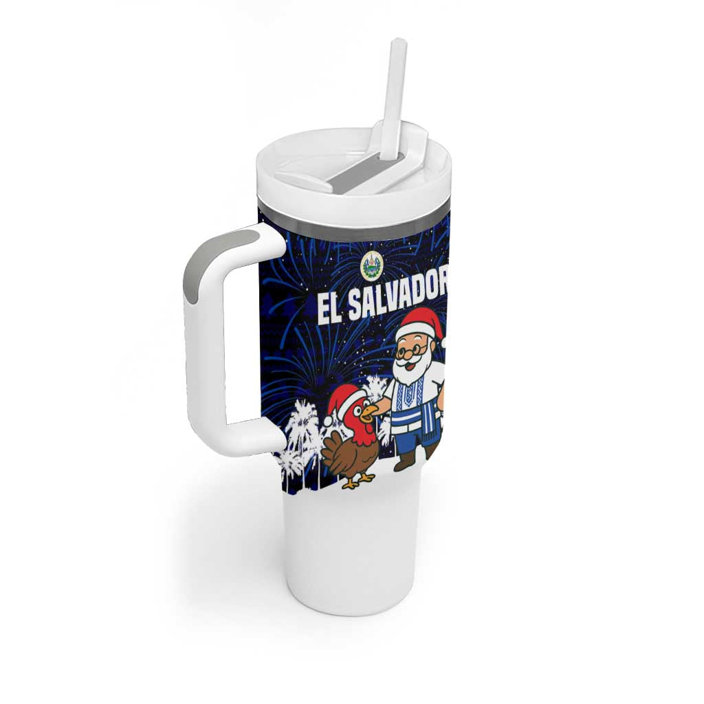 El Salvador Christmas Tumbler With Handle with Santa Claus Turkey Fireworks Palm Trees and National Emblem Design - Wonder Print Shop