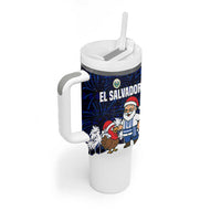 El Salvador Christmas Tumbler With Handle with Santa Claus Turkey Fireworks Palm Trees and National Emblem Design - Wonder Print Shop