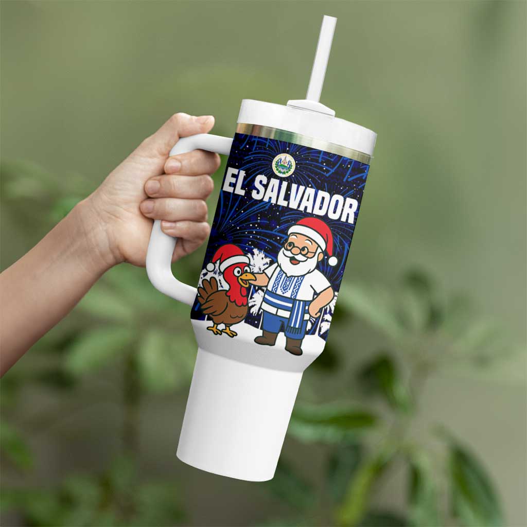 El Salvador Christmas Tumbler With Handle with Santa Claus Turkey Fireworks Palm Trees and National Emblem Design - Wonder Print Shop