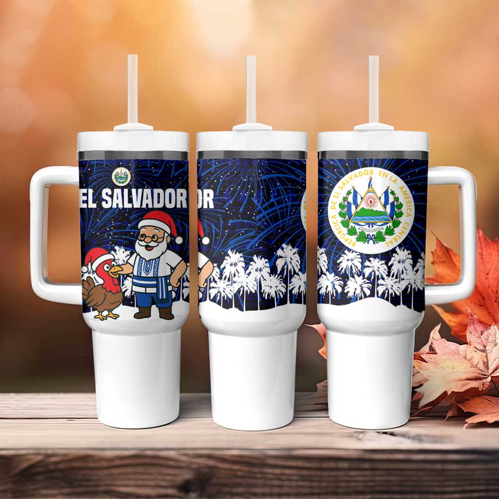 El Salvador Christmas Tumbler With Handle with Santa Claus Turkey Fireworks Palm Trees and National Emblem Design - Wonder Print Shop