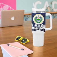 El Salvador Christmas Tumbler With Handle with Santa Claus Turkey Fireworks Palm Trees and National Emblem Design - Wonder Print Shop