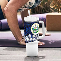 El Salvador Christmas Tumbler With Handle with Santa Claus Turkey Fireworks Palm Trees and National Emblem Design - Wonder Print Shop