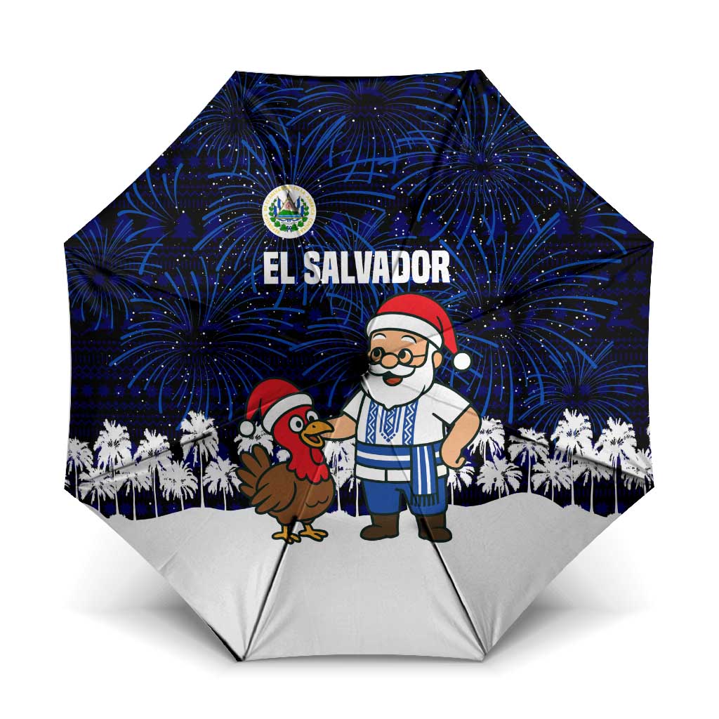 El Salvador Christmas Umbrella with Santa Claus Turkey Fireworks Palm Trees and National Emblem Design - undefined