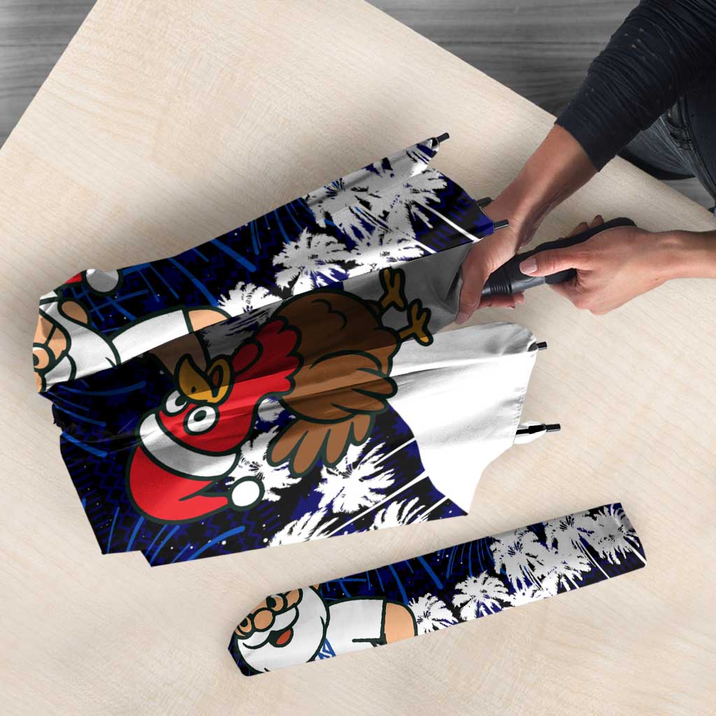 El Salvador Christmas Umbrella with Santa Claus Turkey Fireworks Palm Trees and National Emblem Design - undefined