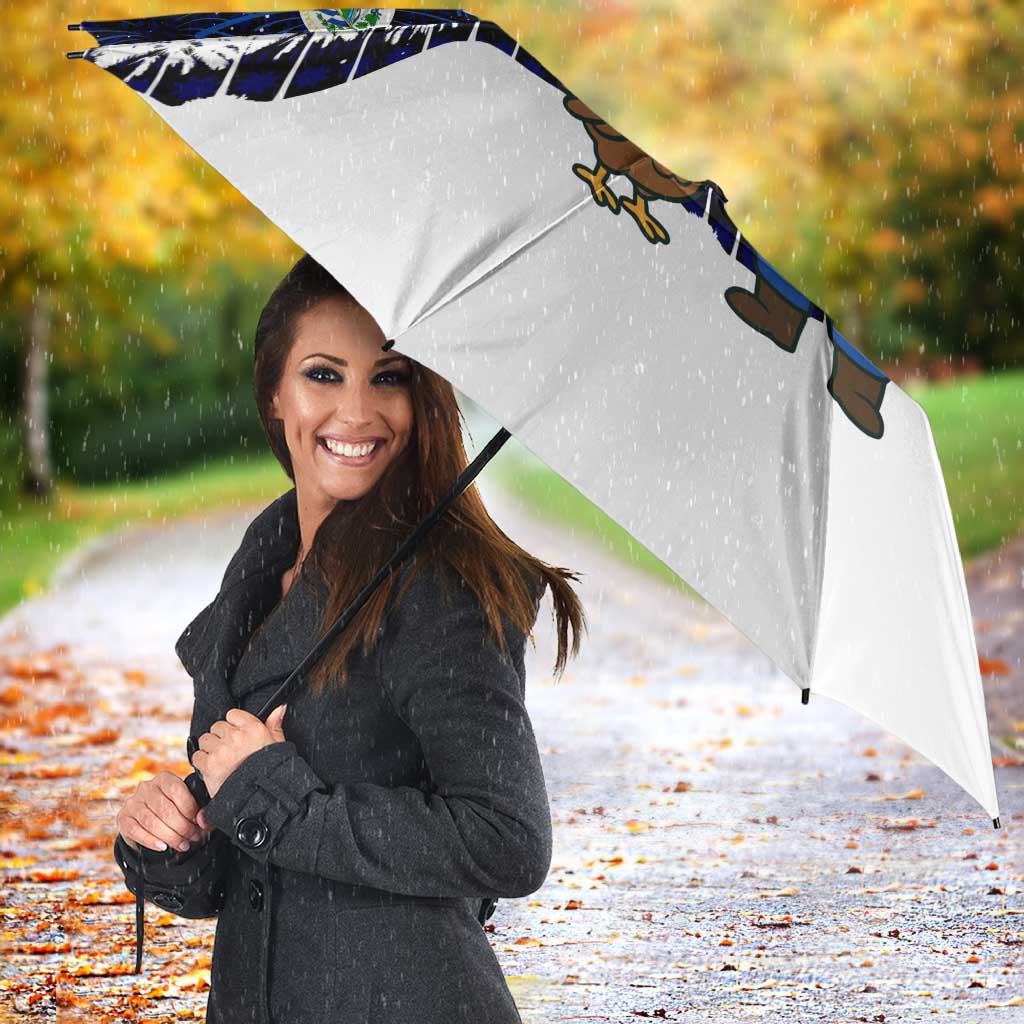 El Salvador Christmas Umbrella with Santa Claus Turkey Fireworks Palm Trees and National Emblem Design - undefined