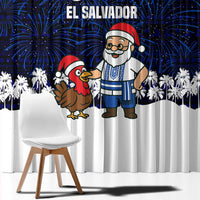 El Salvador Christmas Window Curtain with Santa Claus Turkey Fireworks Palm Trees and National Emblem Design - Wonder Print Shop