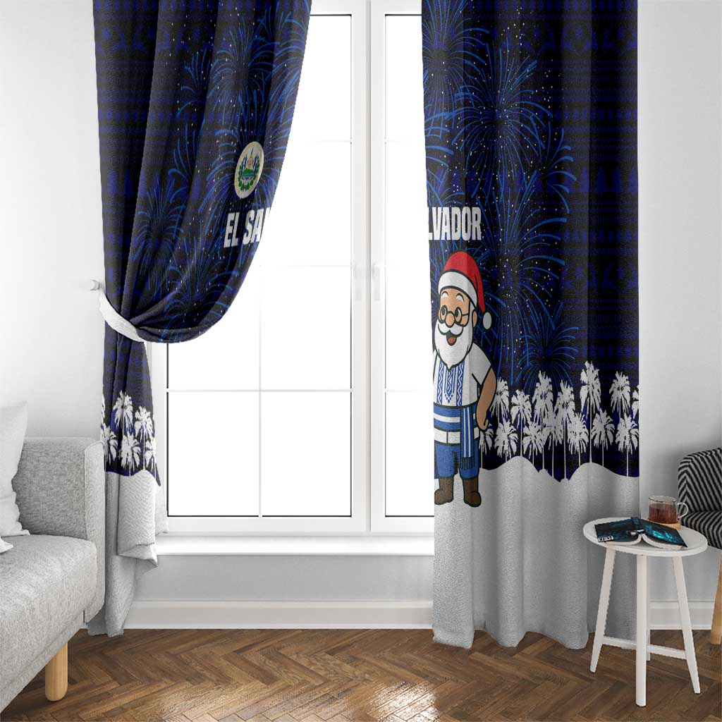 El Salvador Christmas Window Curtain with Santa Claus Turkey Fireworks Palm Trees and National Emblem Design - Wonder Print Shop