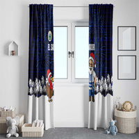 El Salvador Christmas Window Curtain with Santa Claus Turkey Fireworks Palm Trees and National Emblem Design - Wonder Print Shop