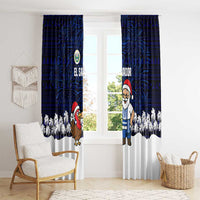 El Salvador Christmas Window Curtain with Santa Claus Turkey Fireworks Palm Trees and National Emblem Design - Wonder Print Shop