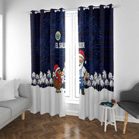 El Salvador Christmas Window Curtain with Santa Claus Turkey Fireworks Palm Trees and National Emblem Design - Wonder Print Shop