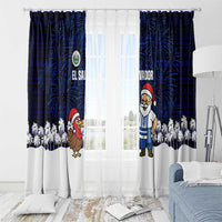 El Salvador Christmas Window Curtain with Santa Claus Turkey Fireworks Palm Trees and National Emblem Design - Wonder Print Shop