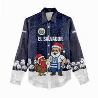 El Salvador Christmas Women Casual Shirt with Santa Claus Turkey Fireworks Palm Trees and National Emblem Design - Wonder Print Shop