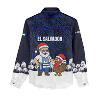 El Salvador Christmas Women Casual Shirt with Santa Claus Turkey Fireworks Palm Trees and National Emblem Design - Wonder Print Shop