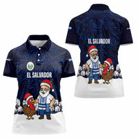 El Salvador Christmas Women Polo Shirt with Santa Claus Turkey Fireworks Palm Trees and National Emblem Design - Wonder Print Shop