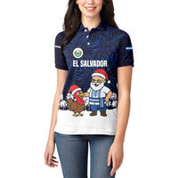 El Salvador Christmas Women Polo Shirt with Santa Claus Turkey Fireworks Palm Trees and National Emblem Design - Wonder Print Shop