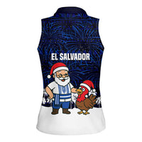 El Salvador Christmas Women Sleeveless Polo Shirt with Santa Claus Turkey Fireworks Palm Trees and National Emblem Design - Wonder Print Shop