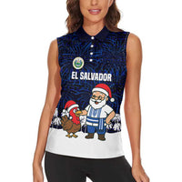El Salvador Christmas Women Sleeveless Polo Shirt with Santa Claus Turkey Fireworks Palm Trees and National Emblem Design - Wonder Print Shop