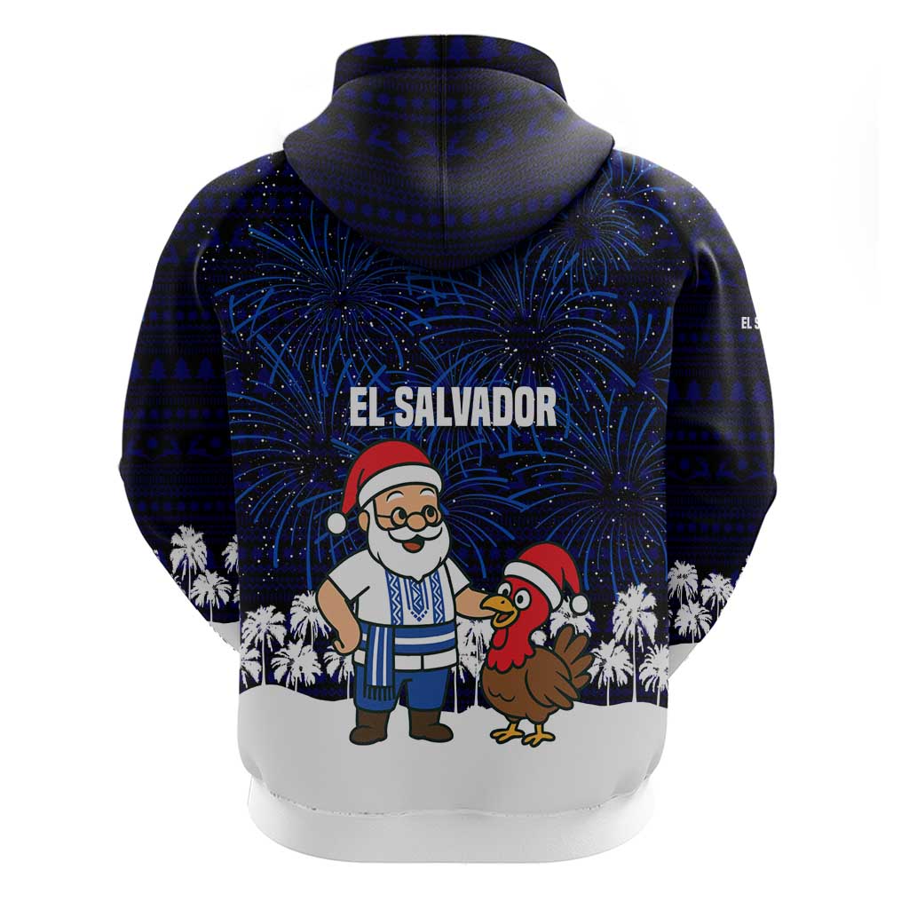 El Salvador Christmas Zip Hoodie with Santa Claus Turkey Fireworks Palm Trees and National Emblem Design - Wonder Print Shop