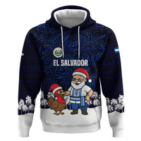 El Salvador Christmas Zip Hoodie with Santa Claus Turkey Fireworks Palm Trees and National Emblem Design - Wonder Print Shop