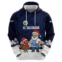 El Salvador Christmas Zip Hoodie with Santa Claus Turkey Fireworks Palm Trees and National Emblem Design - Wonder Print Shop