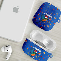 El Salvador Christmas AirPods Case with Santa Hat Motmot Bird Traditional Foods and Blue Festive Pattern Design - Wonder Print Shop