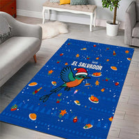 El Salvador Christmas Area Rug with Santa Hat Motmot Bird Traditional Foods and Blue Festive Pattern Design - Wonder Print Shop
