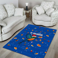El Salvador Christmas Area Rug with Santa Hat Motmot Bird Traditional Foods and Blue Festive Pattern Design - Wonder Print Shop