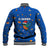 El Salvador Christmas Baseball Jacket with Santa Hat Motmot Bird Traditional Foods and Blue Festive Pattern Design - Wonder Print Shop