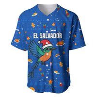 El Salvador Christmas Baseball Jersey with Santa Hat Motmot Bird Traditional Foods and Blue Festive Pattern Design - Wonder Print Shop