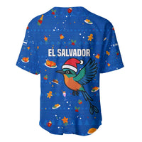 El Salvador Christmas Baseball Jersey with Santa Hat Motmot Bird Traditional Foods and Blue Festive Pattern Design - Wonder Print Shop