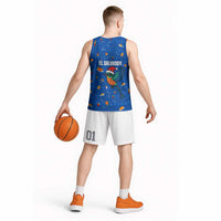 El Salvador Christmas Basketball Jersey with Santa Hat Motmot Bird Traditional Foods and Blue Festive Pattern Design - Wonder Print Shop