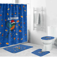 El Salvador Christmas Bathroom Set with Santa Hat Motmot Bird Traditional Foods and Blue Festive Pattern Design - Wonder Print Shop