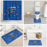 El Salvador Christmas Bathroom Set with Santa Hat Motmot Bird Traditional Foods and Blue Festive Pattern Design - Wonder Print Shop
