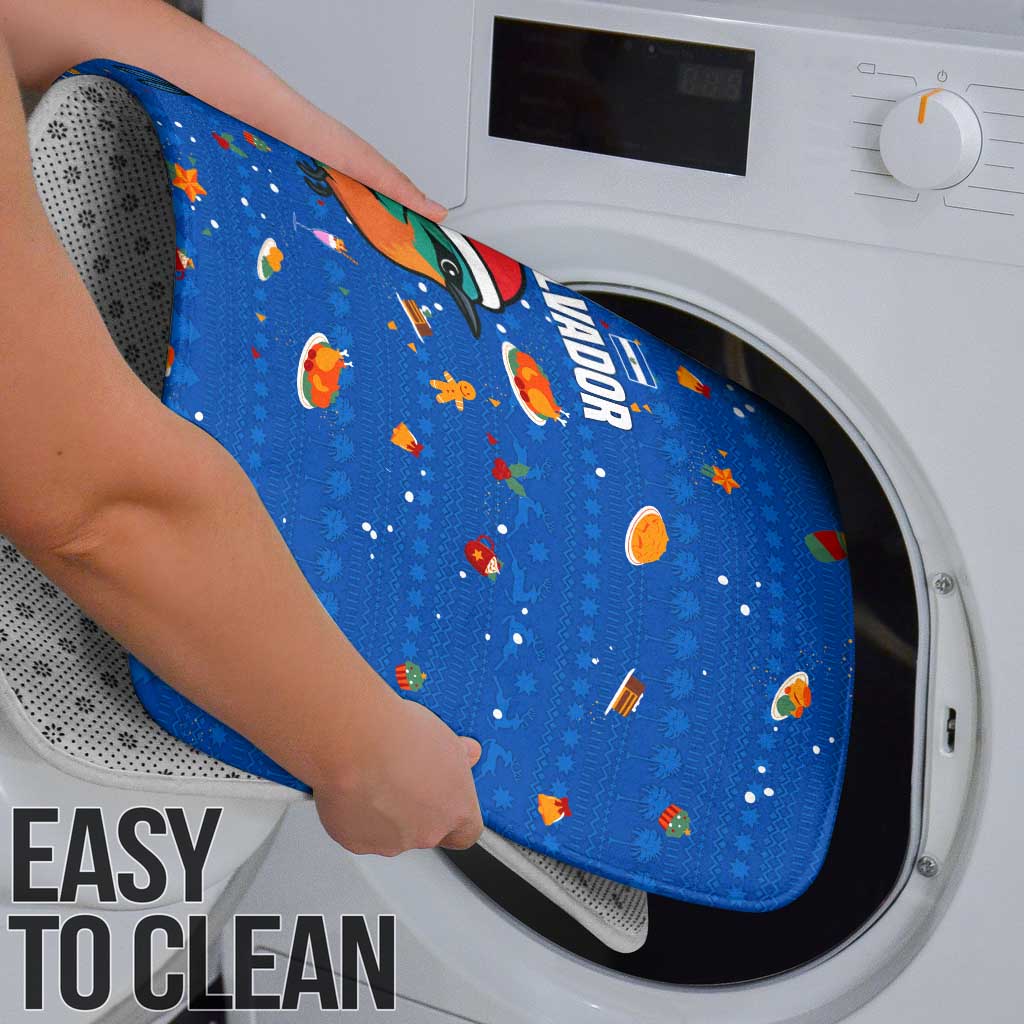 El Salvador Christmas Bathroom Set with Santa Hat Motmot Bird Traditional Foods and Blue Festive Pattern Design - Wonder Print Shop