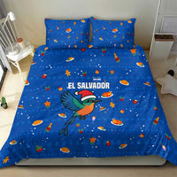 El Salvador Christmas Bedding Set with Santa Hat Motmot Bird Traditional Foods and Blue Festive Pattern Design - Wonder Print Shop