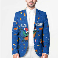 El Salvador Christmas Blazer with Santa Hat Motmot Bird Traditional Foods and Blue Festive Pattern Design - Wonder Print Shop