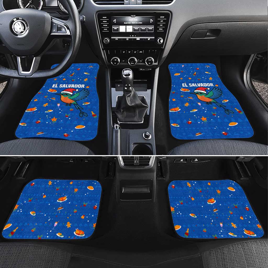 El Salvador Christmas Car Mats with Santa Hat Motmot Bird Traditional Foods and Blue Festive Pattern Design - Wonder Print Shop