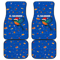 El Salvador Christmas Car Mats with Santa Hat Motmot Bird Traditional Foods and Blue Festive Pattern Design - Wonder Print Shop