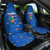 El Salvador Christmas Car Seat Cover with Santa Hat Motmot Bird Traditional Foods and Blue Festive Pattern Design - Wonder Print Shop