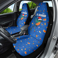 El Salvador Christmas Car Seat Cover with Santa Hat Motmot Bird Traditional Foods and Blue Festive Pattern Design - Wonder Print Shop