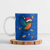 El Salvador Christmas Ceramic Mug with Santa Hat Motmot Bird Traditional Foods and Blue Festive Pattern Design - Wonder Print Shop