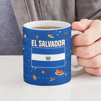 El Salvador Christmas Ceramic Mug with Santa Hat Motmot Bird Traditional Foods and Blue Festive Pattern Design - Wonder Print Shop