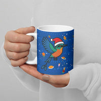 El Salvador Christmas Ceramic Mug with Santa Hat Motmot Bird Traditional Foods and Blue Festive Pattern Design - Wonder Print Shop