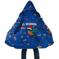 El Salvador Christmas Cloak with Santa Hat Motmot Bird Traditional Foods and Blue Festive Pattern Design - Wonder Print Shop