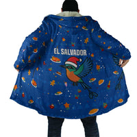 El Salvador Christmas Cloak with Santa Hat Motmot Bird Traditional Foods and Blue Festive Pattern Design - Wonder Print Shop