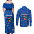 El Salvador Christmas Couples Matching Off Shoulder Maxi Dress and Long Sleeve Button Shirt with Santa Hat Motmot Bird Traditional Foods and Blue Festive Pattern Design - Wonder Print Shop